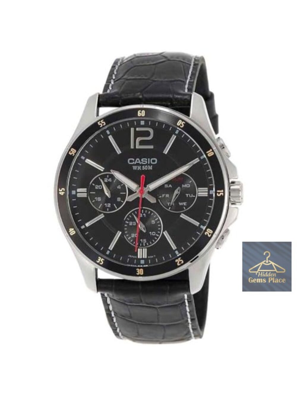 Casio Men's Quartz Chronograph Leather Strap Watch 43mm